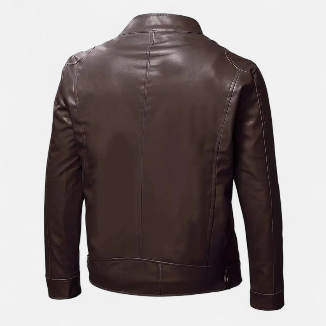 Men's PU Jacket with Stand-Up Collar and Zipper