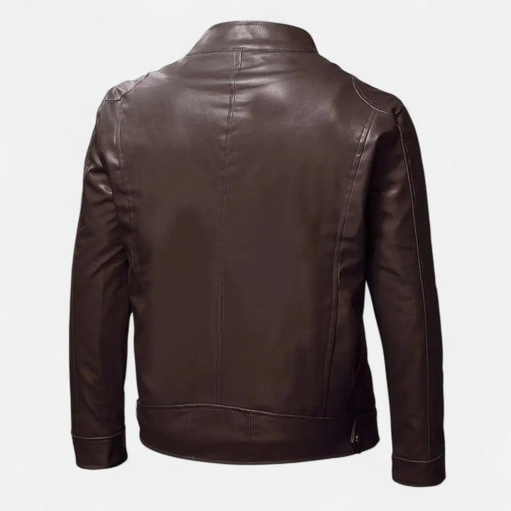 Men's PU Jacket with Stand-Up Collar and Zipper