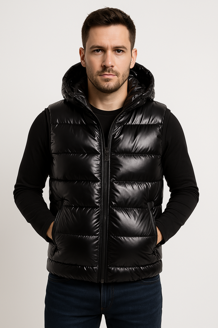 Men's Down Vest with Hood and Modern Design