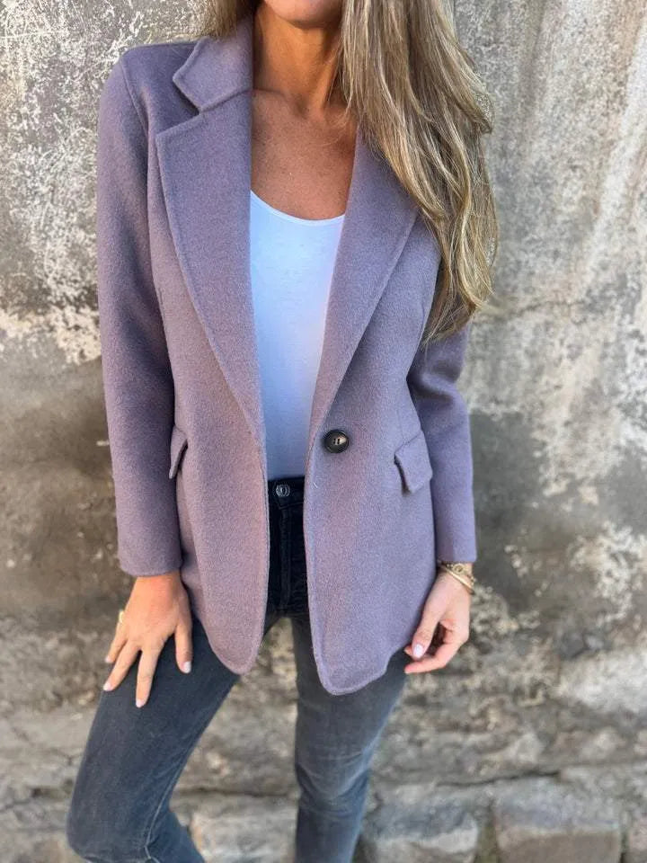 Women's Casual Jacket with Lapel Collar and Long Sleeves