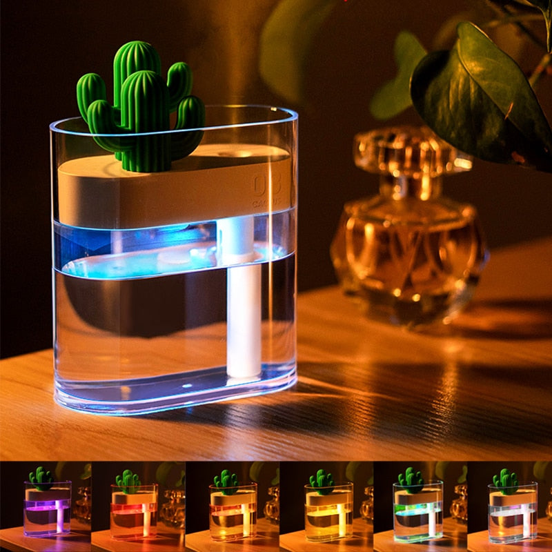Ultrasonic Humidifier Cactus Design – Compact Diffuser with Timer