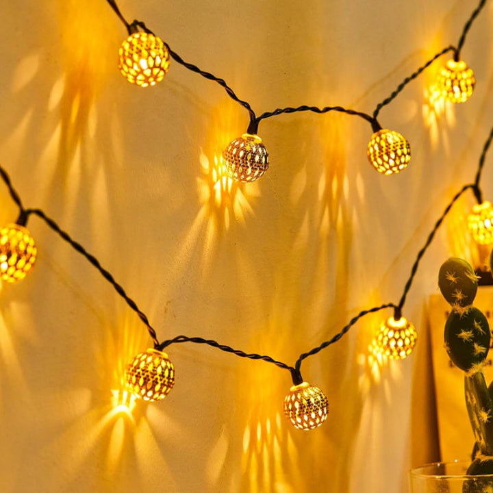 Solar-powered LED string lights – Moroccan style, weatherproof &amp; durable