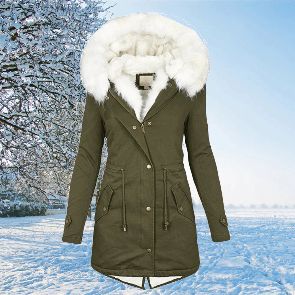 Women's Plus Size Parka Jacket with Hood and Fur Lining