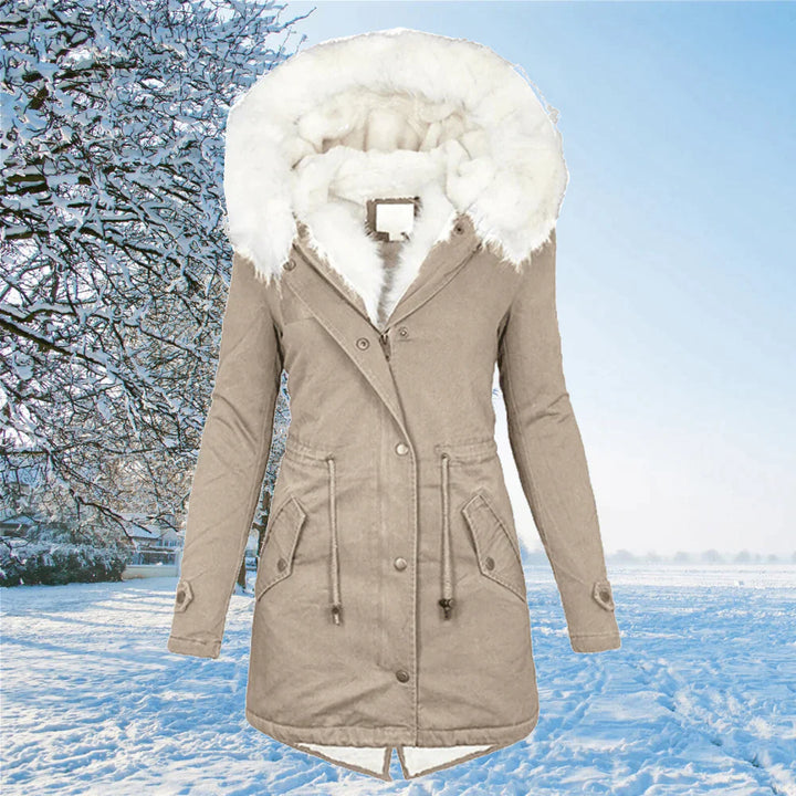 Women's Plus Size Parka Jacket with Hood and Fur Lining