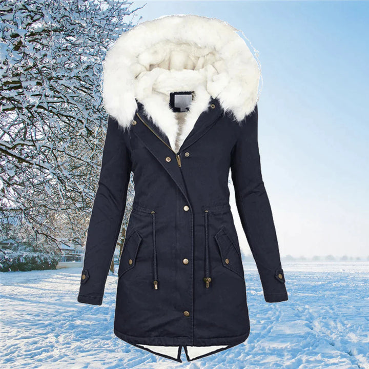 Women's Plus Size Parka Jacket with Hood and Fur Lining
