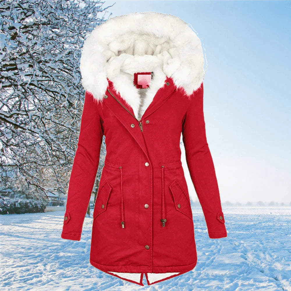 Women's Plus Size Parka Jacket with Hood and Fur Lining