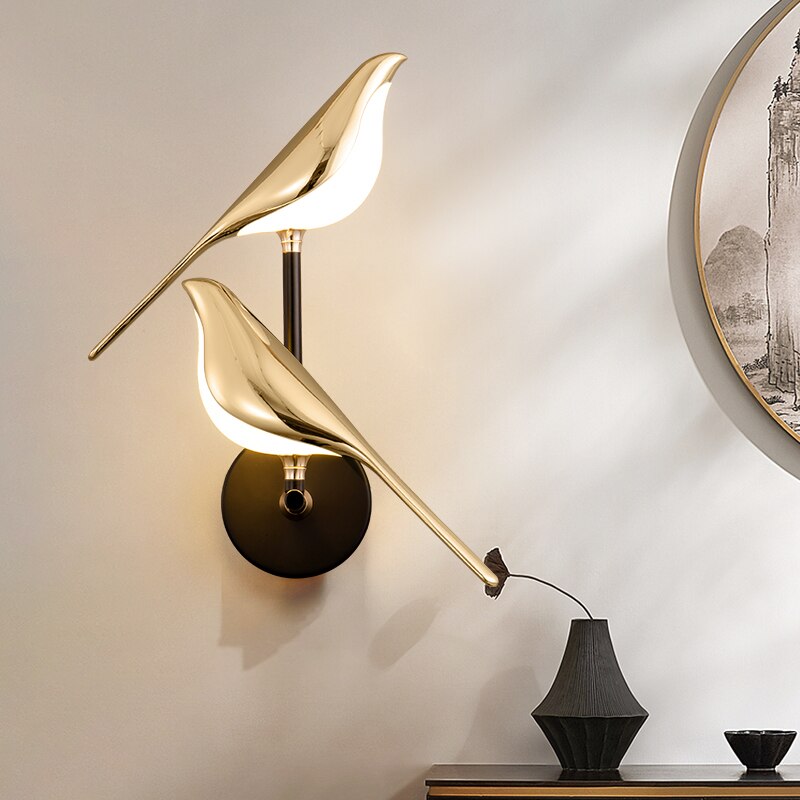 Playful modern LED wall light with bird motif for living room