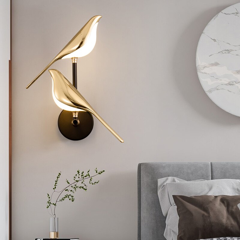 Playful modern LED wall light with bird motif for living room