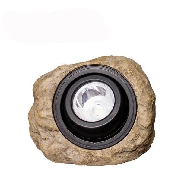 Solar-powered LED outdoor lamp with stone look for garden