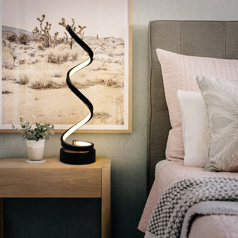 Spiral table lamp with warm light for modern living spaces