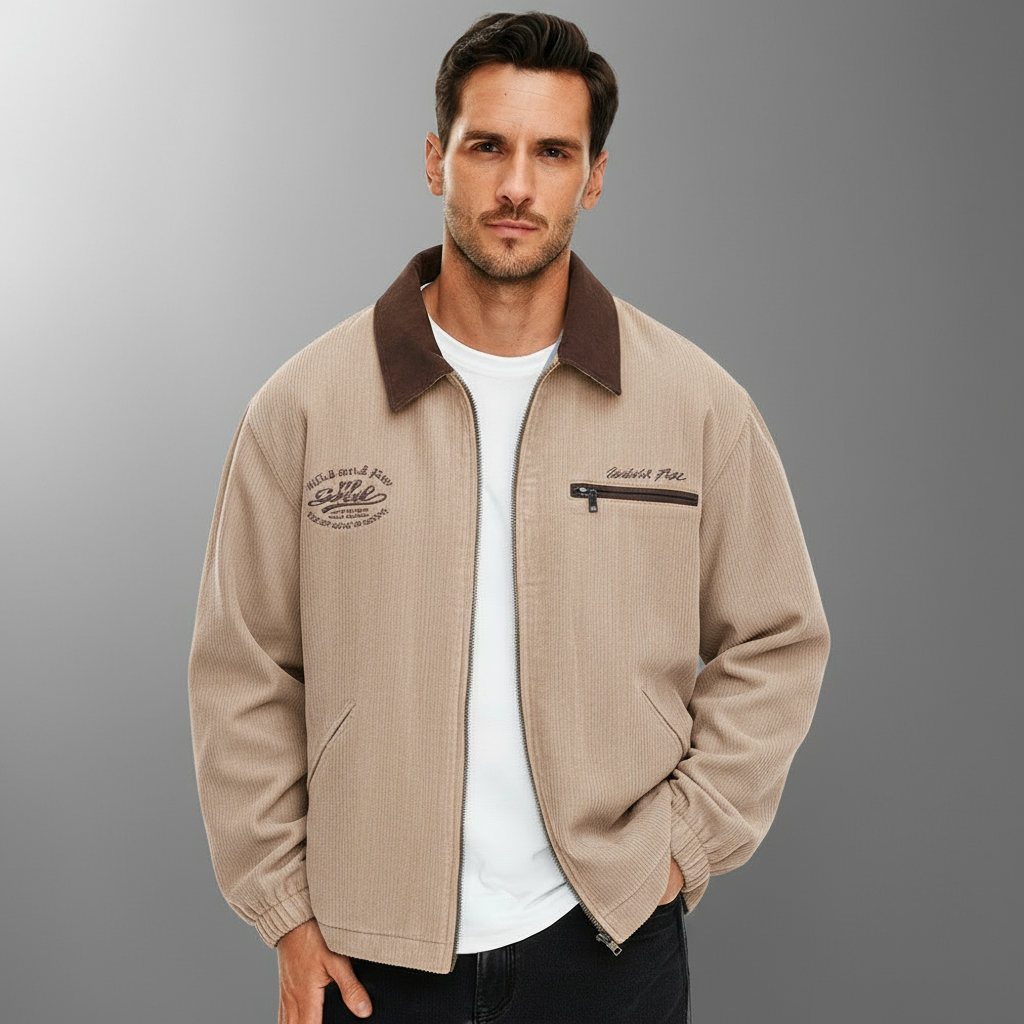 Men's transitional jacket with modern zipper design