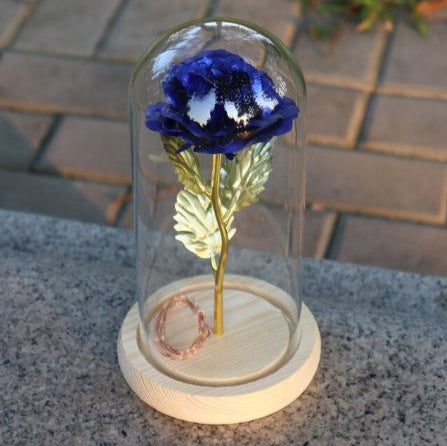 Glass bell with eternal rose and LED lights