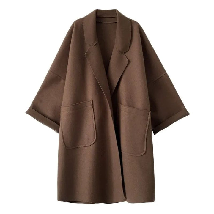 Women's Oversized Wool Blend Coat with Lapel Lace