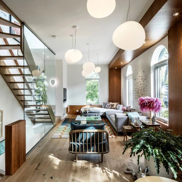 Modern pendant light with frosted glass in a minimalist cluster design