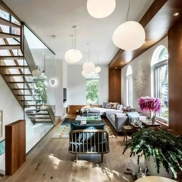 Modern pendant light with frosted glass in a minimalist cluster design