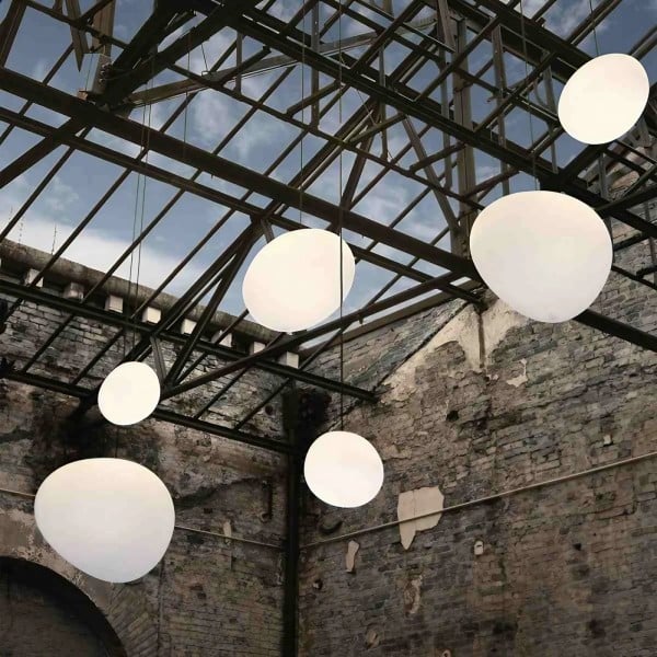 Modern pendant light with frosted glass in a minimalist cluster design