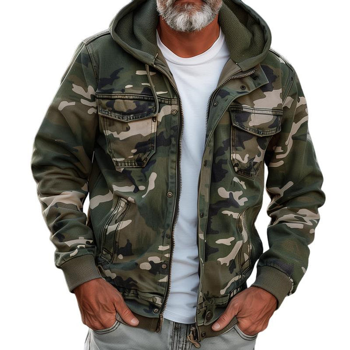 Herren Cargo Jacke Mit Kapuze Im Tarnmuster