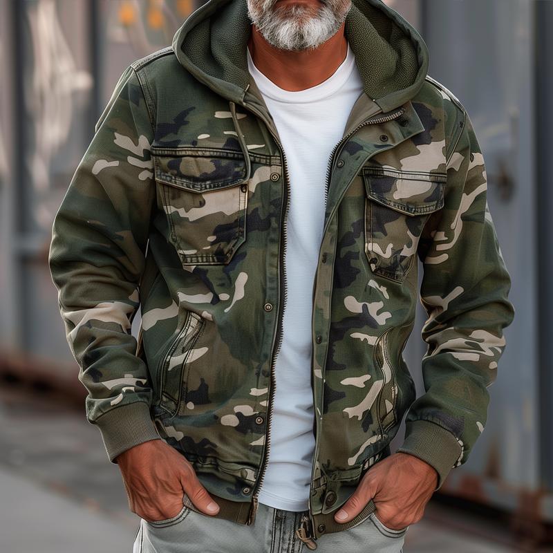 Herren Cargo Jacke Mit Kapuze Im Tarnmuster