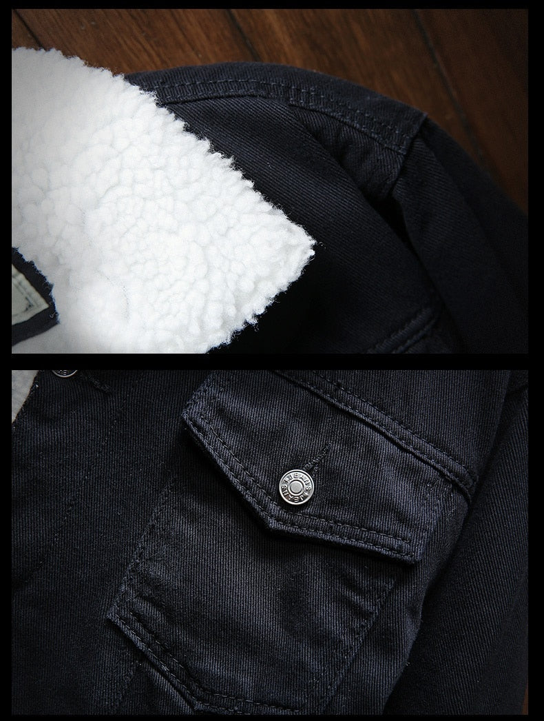 Men's denim jacket with fur lining and button placket