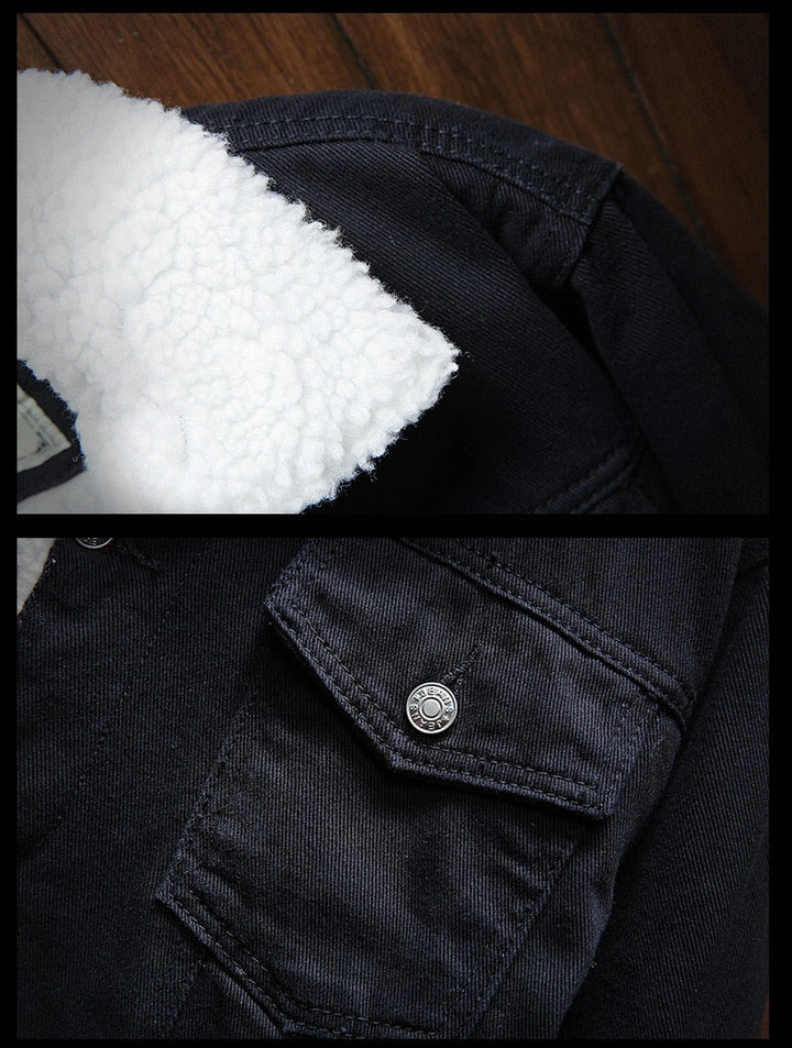Men's denim jacket with fur lining and button placket