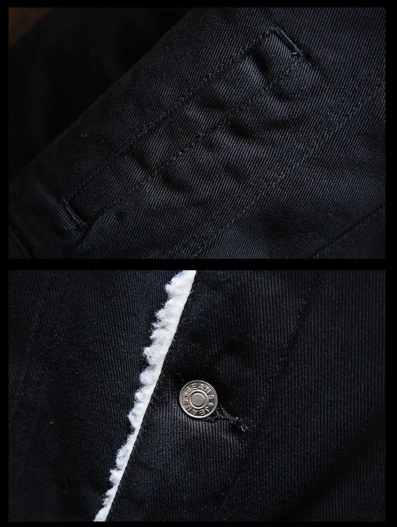 Men's denim jacket with fur lining and button placket