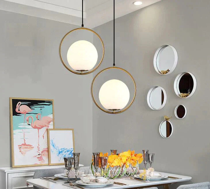 LED pendant light Nordic – glass sphere, gold-colored &amp; modern