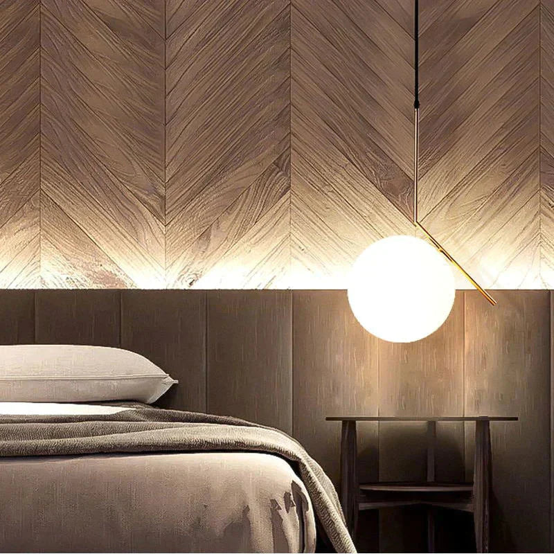 LED pendant light Nordic – glass sphere, gold-colored &amp; modern