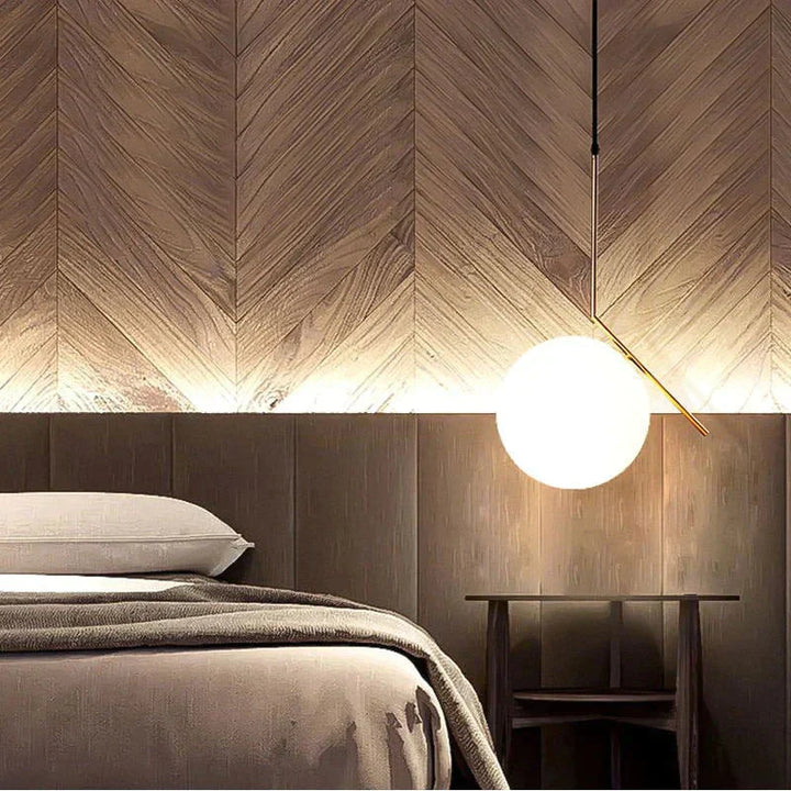 LED pendant light Nordic – glass sphere, gold-colored &amp; modern