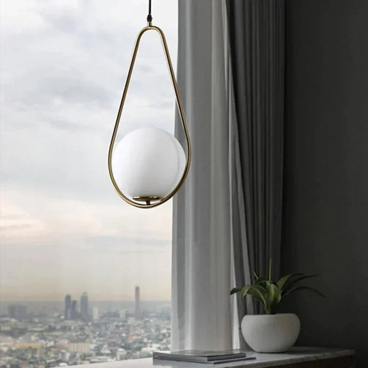 LED pendant light Nordic – glass sphere, gold-colored &amp; modern