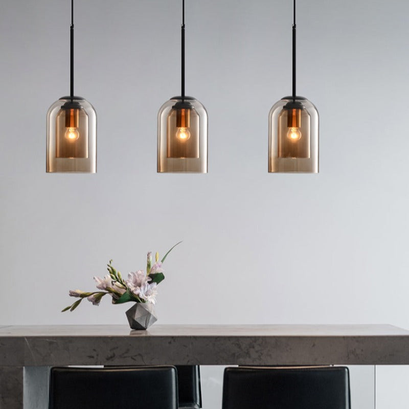 Pendant light with double glass in mid-century design – smoke grey or rust
