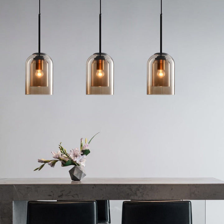 Pendant light with double glass in mid-century design – smoke grey or rust