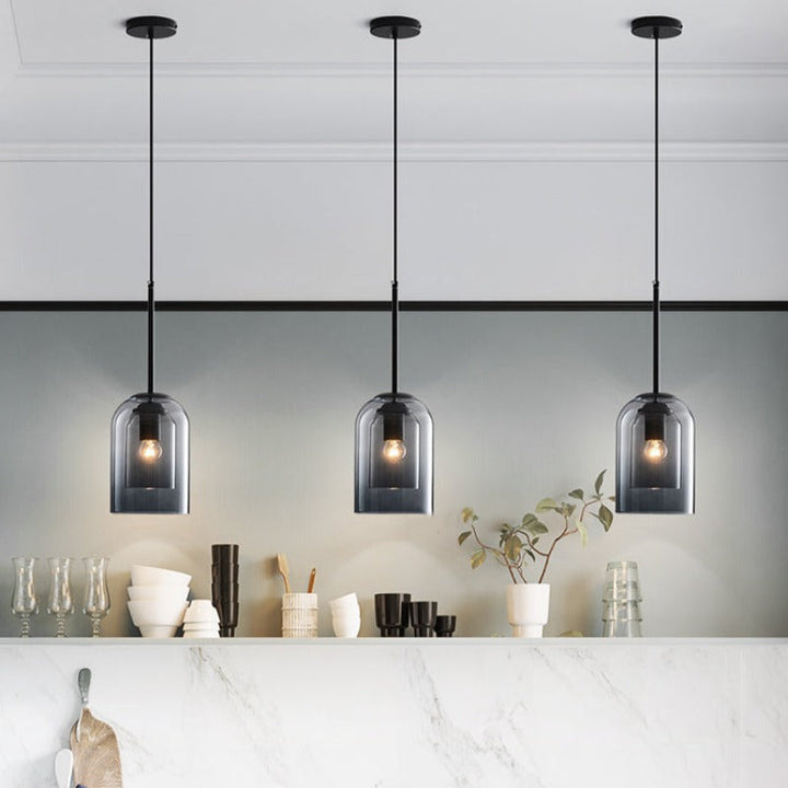 Pendant light with double glass in mid-century design – smoke grey or rust