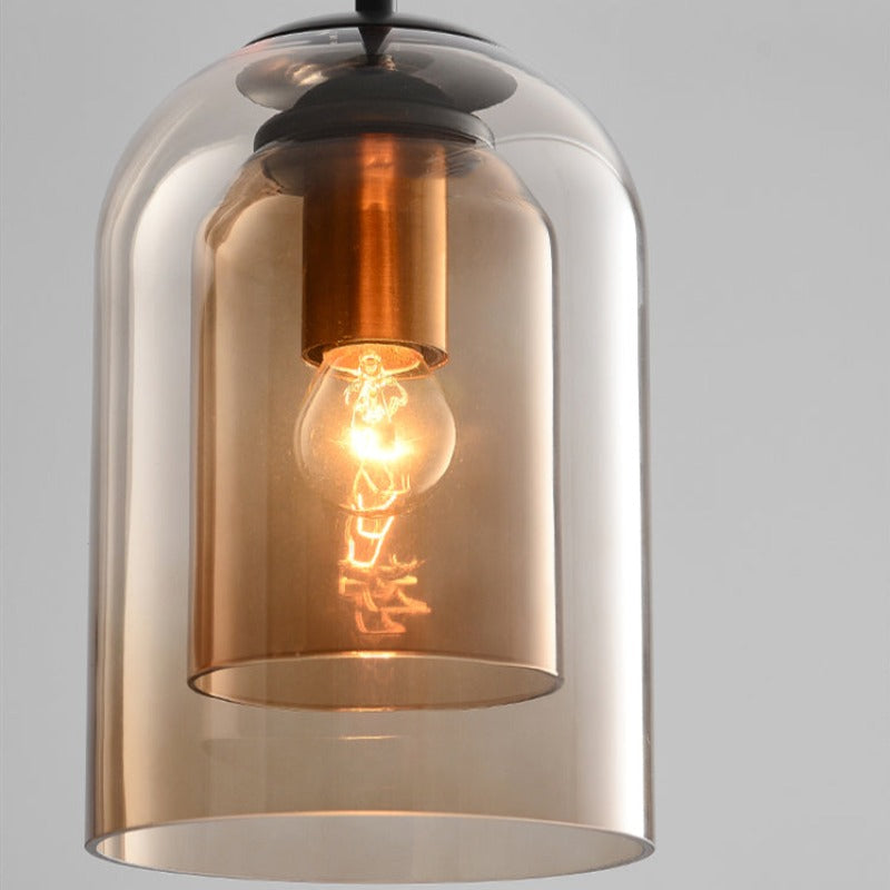 Pendant light with double glass in mid-century design – smoke grey or rust