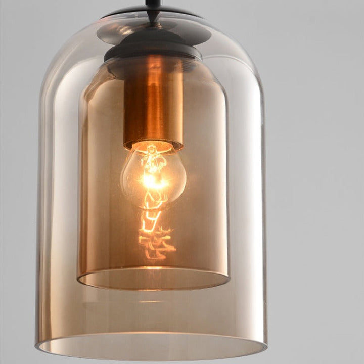 Pendant light with double glass in mid-century design – smoke grey or rust