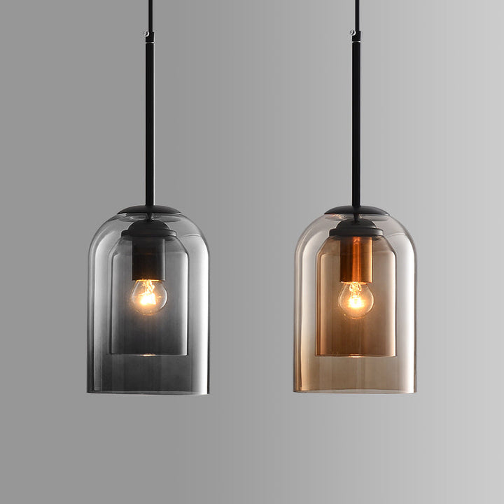 Pendant light with double glass in mid-century design – smoke grey or rust