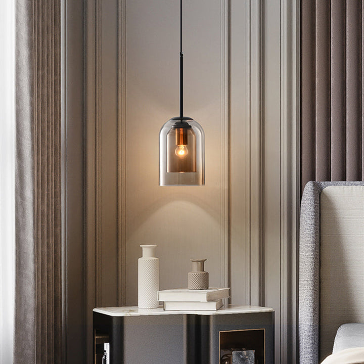 Pendant light with double glass in mid-century design – smoke grey or rust