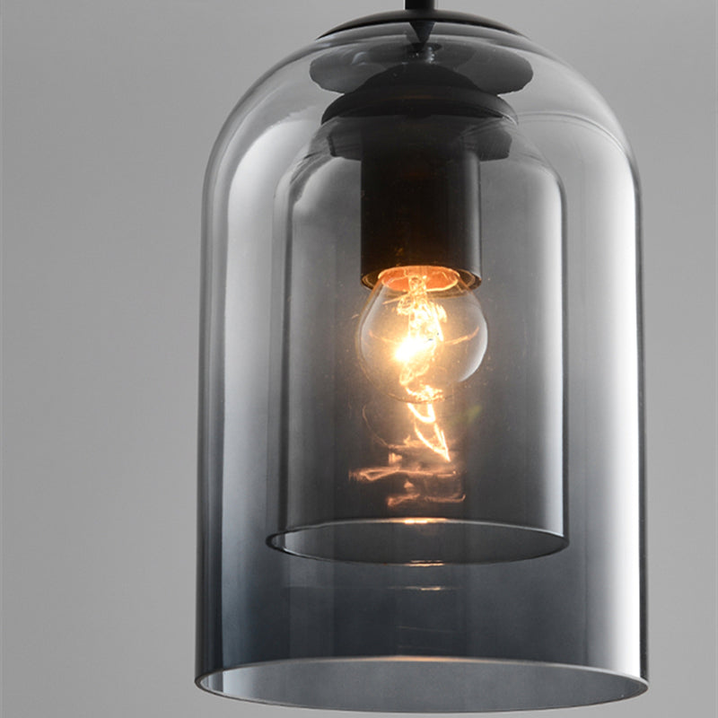 Pendant light with double glass in mid-century design – smoke grey or rust