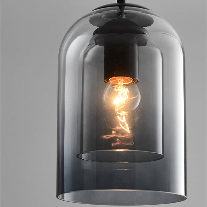 Pendant light with double glass in mid-century design – smoke grey or rust