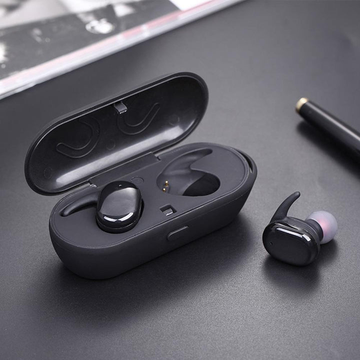 Wireless mini Bluetooth headphones with charging case and water-resistant design