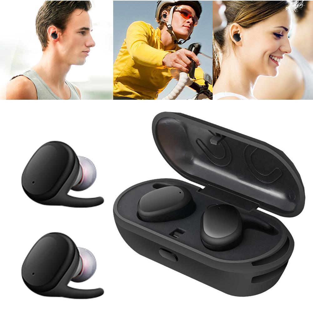 Wireless mini Bluetooth headphones with charging case and water-resistant design