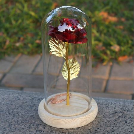 Glass bell with eternal rose and LED lights