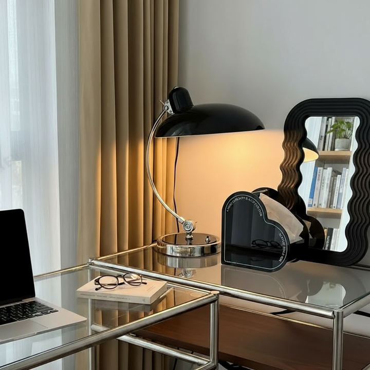 Table lamp with elegant iron arch