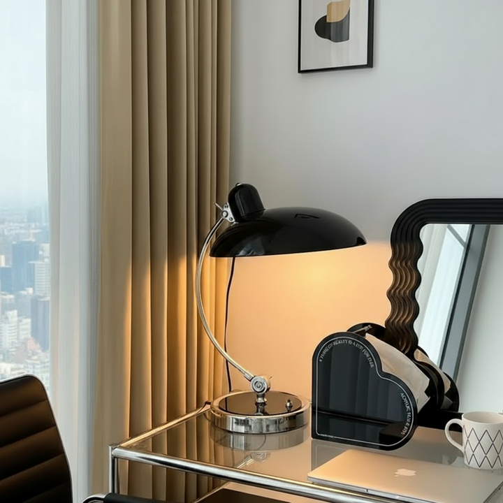 Table lamp with elegant iron arch