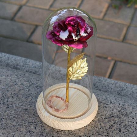 Glass bell with eternal rose and LED lights