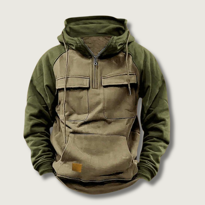 Men's Outdoor Hoodie with Color Block and Quarter Zip
