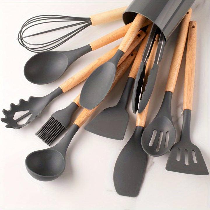 Heat-resistant silicone cooking utensil set