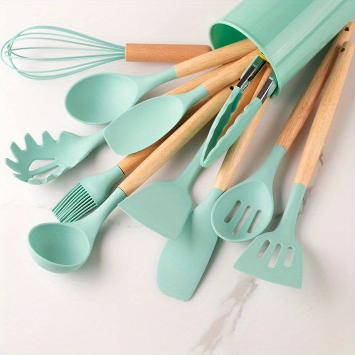 Heat-resistant silicone cooking utensil set