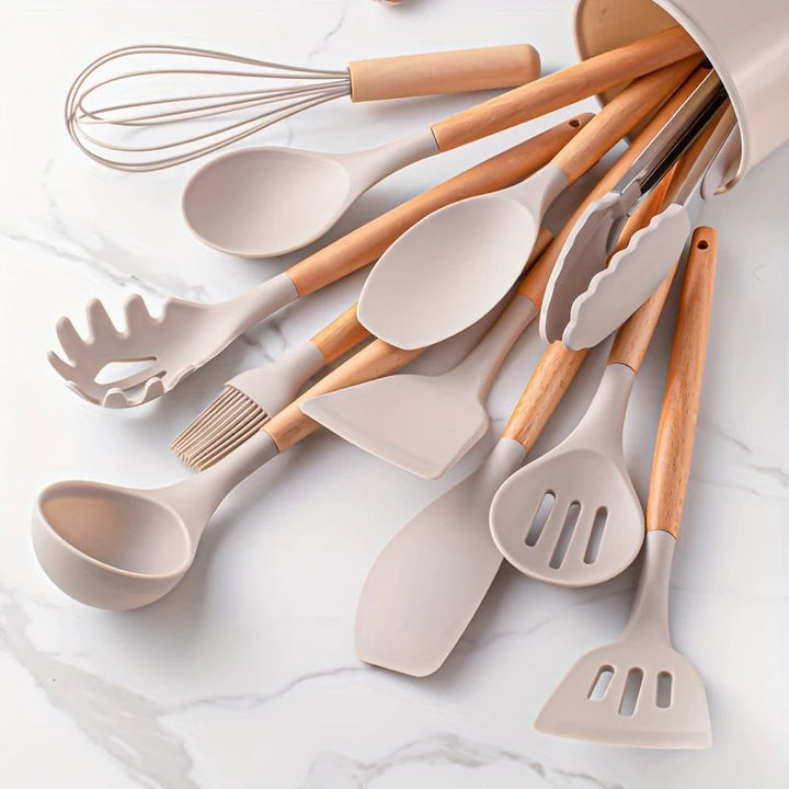 Heat-resistant silicone cooking utensil set