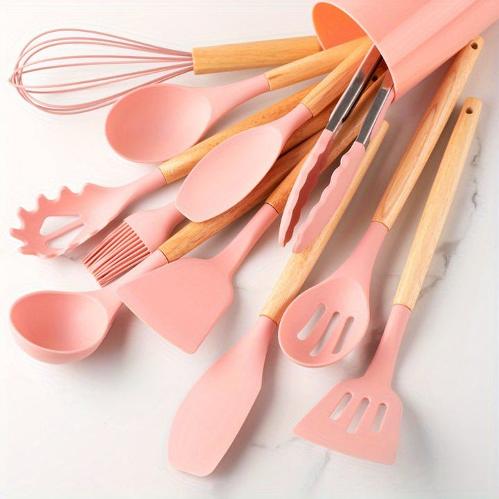 Heat-resistant silicone cooking utensil set