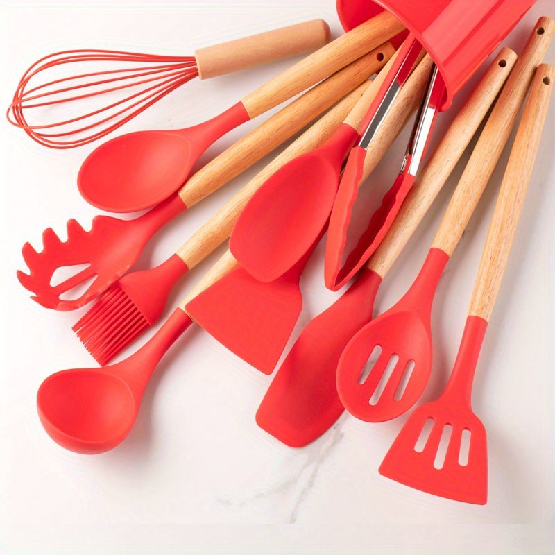 Heat-resistant silicone cooking utensil set